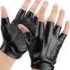 Fingerless Driving Gloves PU Faux Leather Outdoor Sport Black Half Finger Glove for Men Women Teens, Black