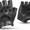 Fingerless Gloves Sheepskin Leather Gloves Motorcycle Motorbike Riding Driving Gloves Half Finger Unlined Glove for Men Women Black