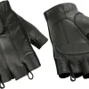 Fingerless Leather Gloves for Men - Driving Gloves with Gel Palm Motorcycle Gloves - Biker, Riding, Police, (Black)