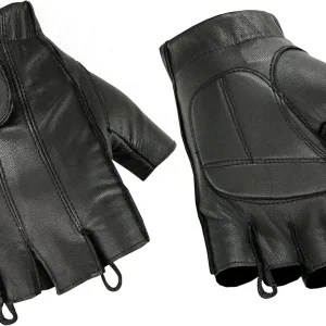 Fingerless Leather Gloves for Men - Driving Gloves with Gel Palm Motorcycle Gloves - Biker, Riding, Police, (Black)