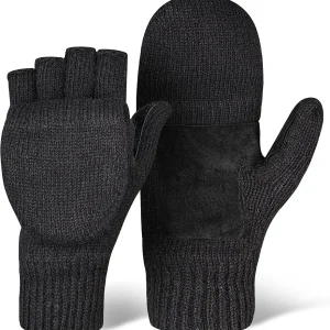 Fingerless Winter Gloves Convertible Mittens for Men & Women - Warm Knit Flip Top Wool Mitten Gloves