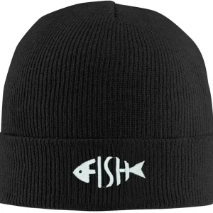 Fish Embroidery Beanie Hat Winter Warm Knit Cuffed Skull Cap for Women Men