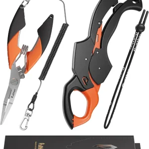Fish Gripper 9.2",Muti-Function Line Cutter and Split Ring Fishing Pliers for Fly Fishing, Ice Fishing,Saltwater Fishing Tool Kit,Fishing Gear with Fishing Lanyard