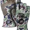 Fish Monkey SPF 50+ Four Way Stretch Quick Dry Breathable Half Finger Second Skin Fit Fishing Guide Gloves Superior Non Slip Grip for Men and Women (Old School Camo Beige - XLarge)