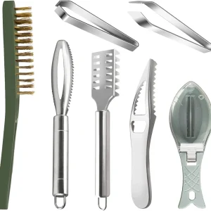Fish Scaler Tool, Stainless Steel Fish Scaler Remover Fish Scraper Scaler with Sawtooth, Fish Skin Graters Fish Tweezers Fish Descaler Tool for Cleaning Fish