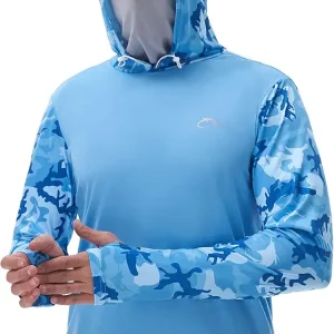 FISHEAL Men's Performance Fishing Hoodie Shirt - UPF 50+ UV Sun Protection Long Sleeve Shirts with Mesh Face Mask