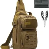 Fishing Backpack, 12L Tackle Storage Sling Bag Lightweight Tactical Shoulder Backpack Tool Bag with US Flag Patch and Fishing Plier (1 Pack Tan)