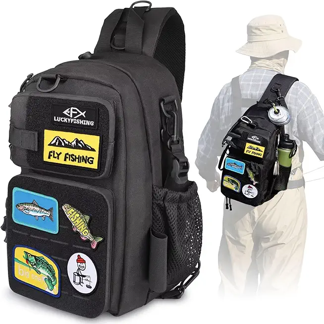 Fishing Backpack Fishing Sling Bag Fly Bag Lightweight with 6PCS Embroidery Patches Gift for Men