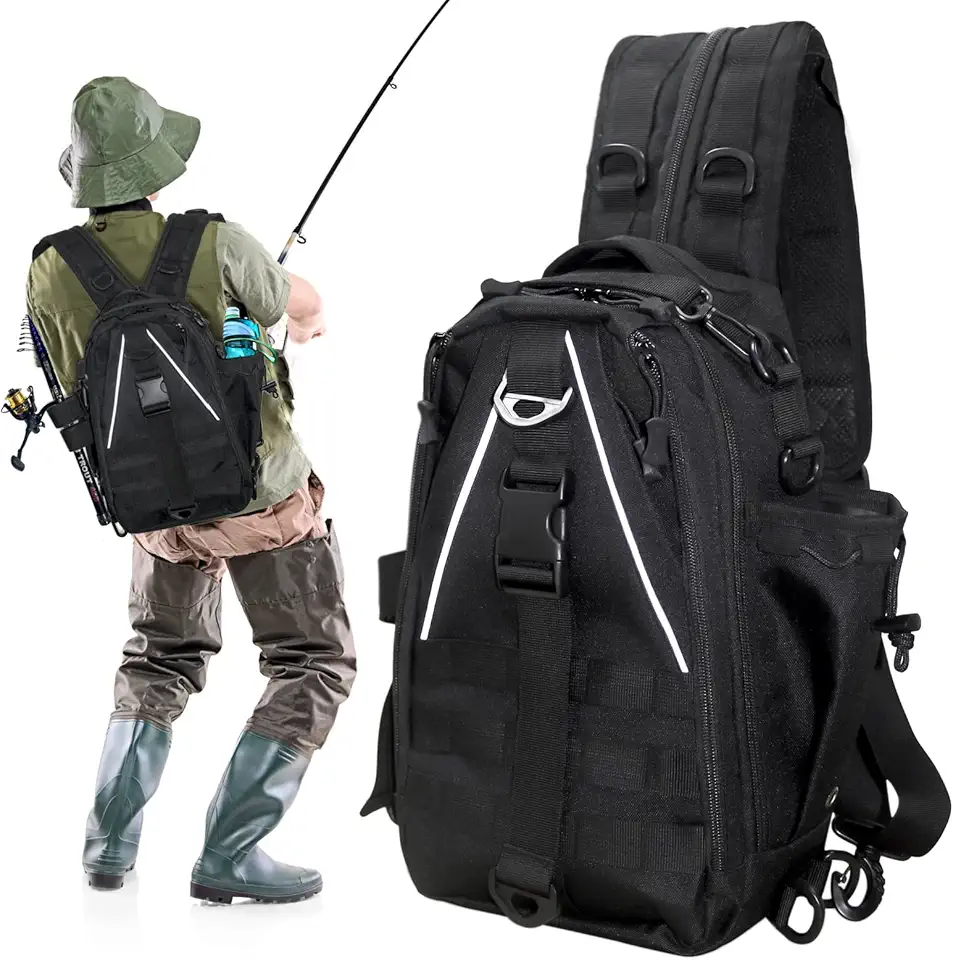 Fishing Backpack, Lightweight Fishing Sling Bag with Plenty of Storage Space, Tackle Box Backpack with Rod Holder for Fly Fishing and Gifts for Men and Women