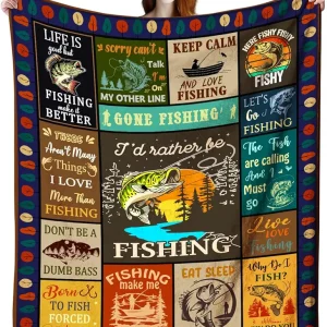 Fishing Blanket Fishing Gifts for Men,Funny Fishing Stuff Fishing Blankets and Throws Fishing Gifts for Fisherman Kids Women Boys Dad 50"X 40"