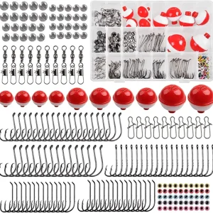 Fishing Bobbers Tackle Kit, 205pcs Basic Tackle Box Fishing Accessories Included Fish Hooks, Bobbers, Weights Sinkers, Swivel Snaps, Fishing Equipment Starter Kit for Trout Catfish Panfish