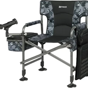Fishing Chairs with Rod Holder, Folding Ice Fishing Chair for Adults Outdoor Camping Chair Leg Adjustable with Cooler Bag and Storage Bag for Ice Fishing, Camp, Lawn, Patio, Garden
