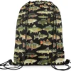 Fishing Drawstring Backpack 13x15.7inch Vintage Pike Fish Waterproof Gym Drawstring Bags Fishing and Hunting Beach Swim Travel Bag Sackpack