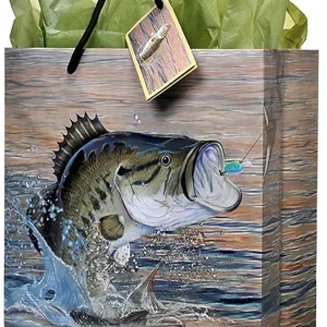 Fishing Gift Bag, Medium, 10 x 12 x 4.25 Inches, Gone Fishin' Party Collection