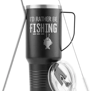 Fishing Gifts for Men Guys, Unique Fishing Mug for Him, 40oz Stainless Steel Tumbler Fishing Tumbler for Dad, Husband, Grandpa, I'd Rather be Fishing