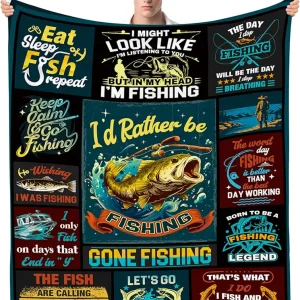 Fishing Gifts for Men, Soft Flannel Fish Blanket 50" x 60", for Fisherman, Fishing Gifts for Boys/Husband/Dad/Boyfriend/Son
