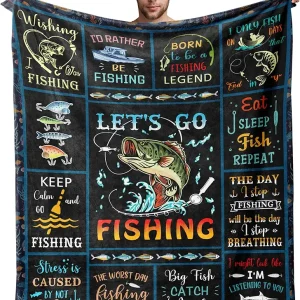 Fishing Gifts for Men Unique, Fishing Gifts, Funny Fishing Gifts for Boys/Women, Mens Fly Fishing Gift, Gifts for Men Who Love Fishing, Gifts for Fisherman, Bass Fishing Gift Blanket 60� x 50�