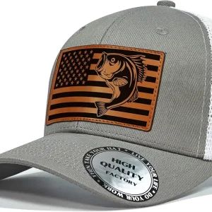 Fishing Gifts for Men Women, Unique Fish Stuff Flag Trucker Hat for Fisherman Best Gift, Black/Grey
