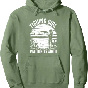 Fishing Girl in a Country World Pullover Hoodie