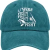 Fishing Here Fishy Fishy Fishy Caps Funny Golf Hat Pigment Black Dad Hat Gifts for Him Hiking Caps