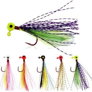 Fishing Jigs Kit Bucktail Jigs Hair Swimbait Heads Crappie jig Head Marabou Feather Fishing Lure Freshwater and Saltwater for Salmon Trout Bass