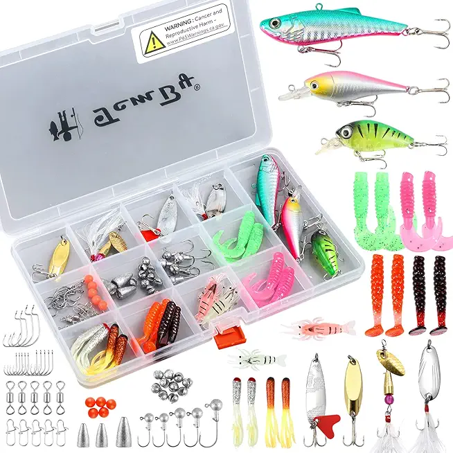 Fishing Lures Bait Tackle Kit Set for Freshwater Trout Bass Fishing, Including Fishing Accessories, Fishing Tackle Box, Crankbait, Spoon, Hooks, Fishing Gear and Equipment for Starter Beginner.