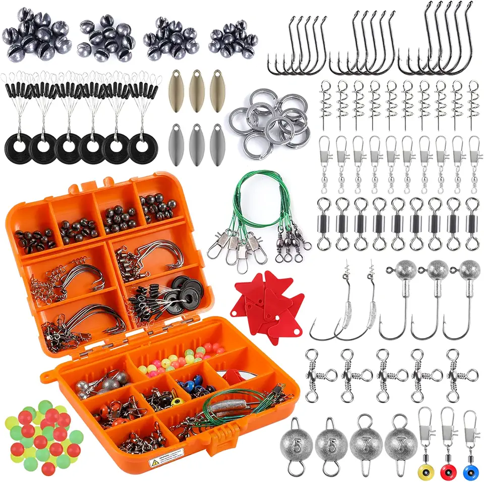 Fishing Lures Baits Tackle Including Crankbaits, Spinnerbaits, Plastic Worms, Jigs, Topwater Lures, Tackle Box and More Fishing Gear Lures Kit Set, 102/302Pcs Fishing Lure Tackle