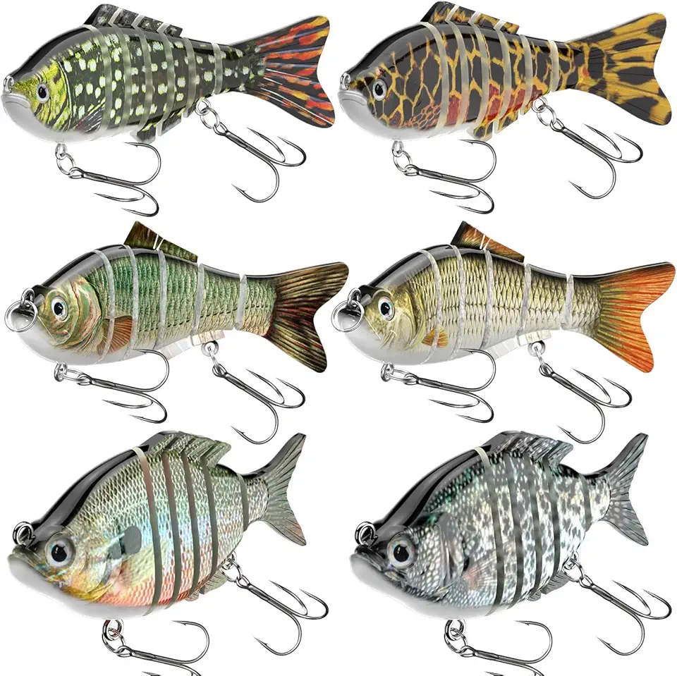 Fishing Lures for Freshwater and Saltwater, CHSMONB Lifelike Slow Sinking Multi-Jointed Swimbait for Bass Trout Crappie Walleye Pike, Must-Have Gift for Family Fishing Gear (6 Pcs)