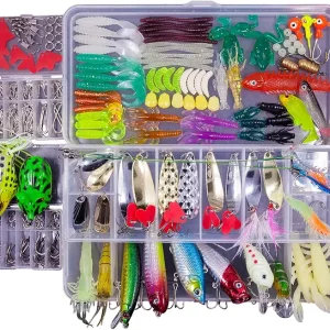 Fishing Lures Freshwater Bait Tackle kit.Tackle Box Including crankbaits topwater Lures,Jigs,Spoons and More Fishing Gear Set.Suitable for Bass Trout Salmon.