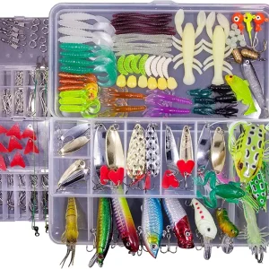 Fishing Lures Freshwater Bait Tackle kit.Tackle Box Including crankbaits topwater Lures,Jigs,Spoons and More Fishing Gear Set.Suitable for Bass Trout Salmon.