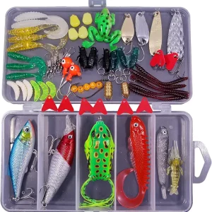 Fishing Lures Freshwater Bait Tackle kit.Tackle Box Including crankbaits topwater Lures,Jigs,Spoons and More Fishing Gear Set.Suitable for Bass Trout Salmon.