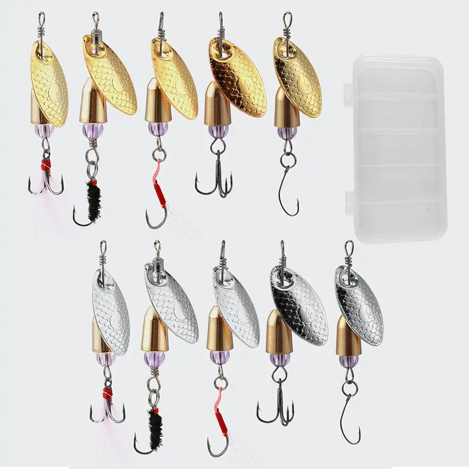 Fishing Lures Spinner Baits, Hard Metal Spinner Baits for Bass Trout Salmon, Spinnerbait Spoons Kit with Triple Fishing Hooks, Fishing Gears for Freshwater Gift for Men