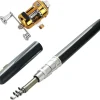 Fishing Pen, Aluminum Alloy FRP Mini Portable Telescopic Pocket Pen Shape Travel Ice Fly Fishing Rod Pole Fishing Reel Combo Gift for Raft Boat Bridge River Lake Sea Saltwater Freshwater (Black)