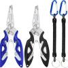 Fishing Pliers, Stainless Steel Fish Hook Remover 2PCS, Multi-Function Fishing Line Cutter Split Ring Opener, Fishing Braid Scissors Gear Accessories Fish Gripper with Lanyard Fly Fishing Tool