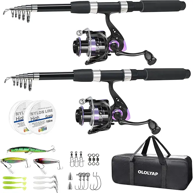 Fishing Pole Combo 6.89ft/2.1m 2PCS Telescopic Fishing Rod and Aluminum Reel Combos Lures Set Fishing Line Carrier Bag Sea Saltwater Freshwater Fishing Rod Reel Kit