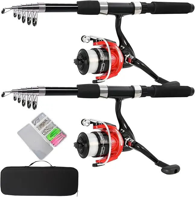 Fishing Pole Combo Set,2.1m/6.89ft 2PCS Collapsible Rods 2PCS Spinning Reels Lures Set Carrier Bag Carbon Fiber Telescopic Fishing Rods Sea Saltwater Freshwater Kit Fishing Rod Reel Combos