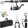 Fishing Pole, Telescopic Fishing Rod and Reel Combo, 13+1BB Pre-Loaded Spinning Reel Combo with Fishing Pliers and Lip Gripper, 6.9FT Fishing Rod Combo