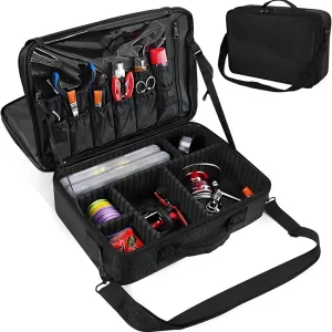 Fishing Reel Case - Water-Resistant Backpack with Shockproof Dividers & Multiple Pockets for Ice Fishing Gear Storage & Trip/Daily Storage