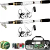 Fishing Rod and Reel Combo, 2PCS Telescopic Fishing Pole Combo White Spinning Reels Lures Set Fishing Line Carrier Bag for Travel Saltwater Freshwater Fishing Collapsible Fishing Kits