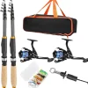 Fishing Rod and Reel Combo, 2PCS Telescopic Fishing Pole with Spinning Reel Lures Set,Fish Lip Gripper and Tackle Bag, Saltwater Freshwater Collapsible Fishing Kit for Beginner Adults