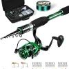 Fishing Rod and Reel Combo Graphite Telescoping Fishing Pole Collapsible Portable Travel Kit with Carrier Bag for Freshwater Fishing Gift for Men Women