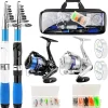 Fishing Rod and Reel Combo,2PCS 2.1M/6.89FT Collapsible Fishing Rod Set with 2PCS Spinning Reels 2 Set of Lures Baits 2PCS 100m Lines and a Carrier Bag,Fishing Pole Kit for Saltwater Freshwater