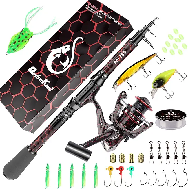 Fishing Rod and Reel Combos, Unique Design with X-Warping Painting, Carbon Fiber Telescopic Fishing Rod with Reel Combo Kit with Tackle Box, Best Gift for Fishing Beginner and Angler