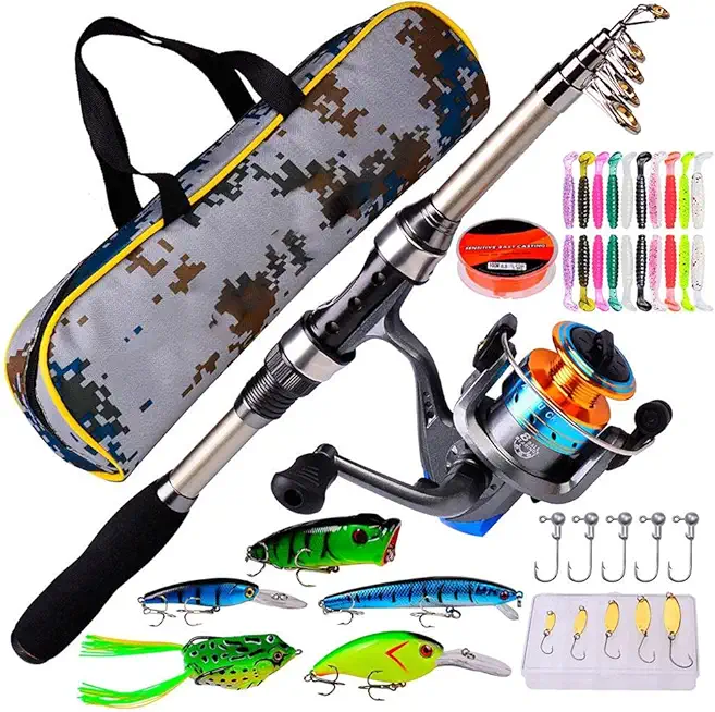Fishing Rod Combos Set,Telescopic Fishing Pole with Reels, with Fishing Carrier Bag Fishing Gear Fishing Line Lure Swivels Hooks for Sea Saltwater Freshwater Fishing