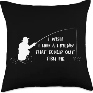 Fishing Rod Fly Fish - Bass Reel Trout Fisherman Throw Pillow