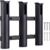 Fishing Rod Holder Bracket, Tube 3 Rod Rack, Fishing Rod for Boat Kayak Garage Storage or Truck with Screws Side-Mount (Black)