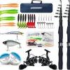 Fishing Rod Reel Combos, 2PCS 2.1m/6.89ft Collapsible Fishing Rods + 2PCS Spinning Reels + Fishing Lines Fishing Lures Carrier Bag, Telescopic Fishing Pole Set Sea Saltwater Freshwater Kit