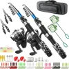 Fishing Rod Reel Combos Collapsible Fishing Rod Kit, 2PCS Telescopic Fishing Pole+2PCS Spinning Reels+Lures Hooks+Tackle Bag+Fishing Accessories Full Combo for Kids Youth