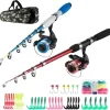 Fishing Rod Reel Combos Collapsible Fishing Rod Kit, 2PCS Telescopic Fishing Pole+2PCS Spinning Reels+Lures Hooks+Tackle Bag+Fishing Accessories Full Combo for Kids Youth