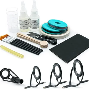 Fishing Rod Repair Kit - 10 Sizes Rod Tips with Ceramic Ring Double Foot Pole Guide Replacement